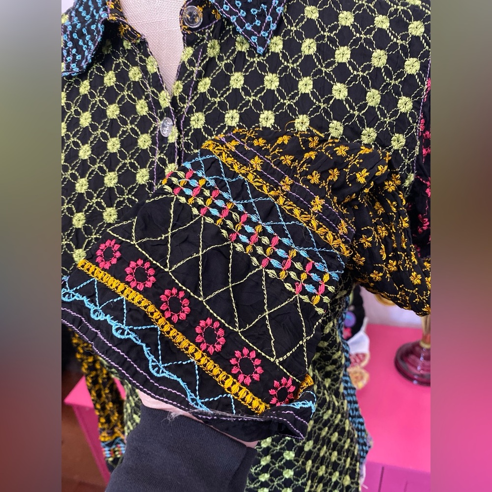 ❌SOLD❌OOAK VTG JWLA JOHNNY WAS LA EMBROIDERED LONG SLEEVE BUTTON DOWN PATCHWORK - Picture 6 of 9